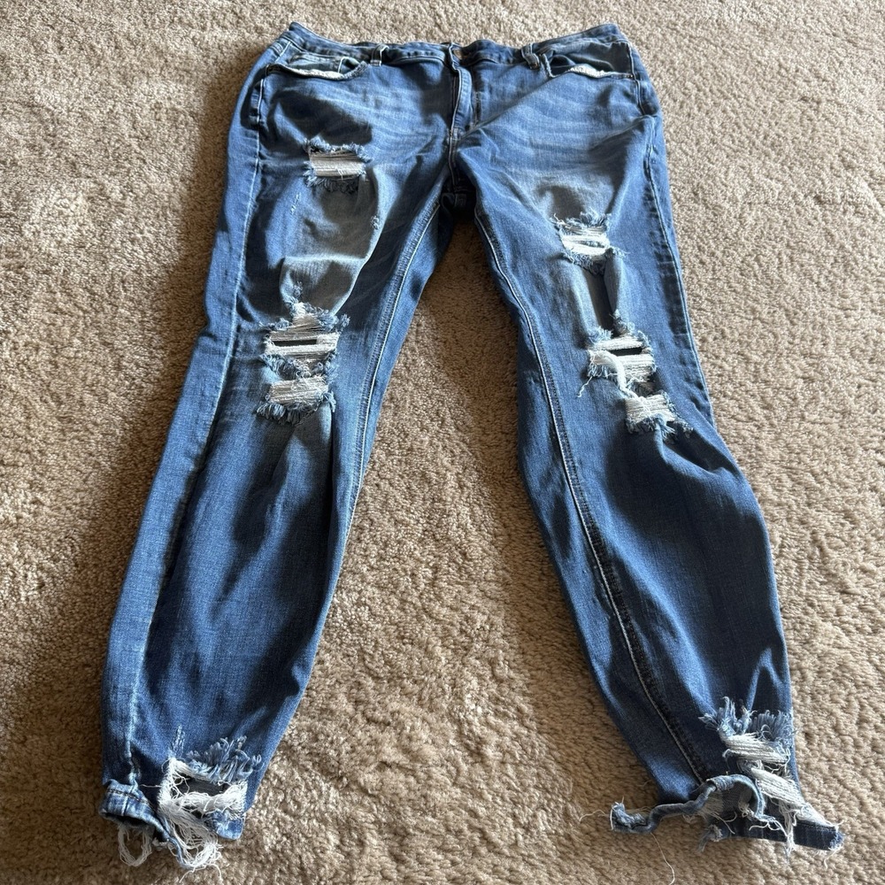 Fashion Nova Curve Distressed Ripped Skinny Jeans Medium Wash Blue Plus Size 20